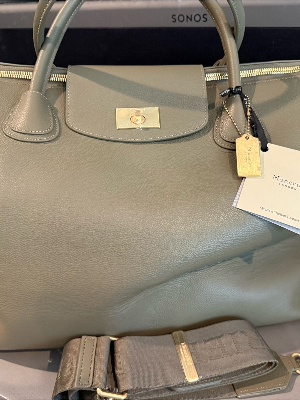 Olive Green Leather Travel Tote